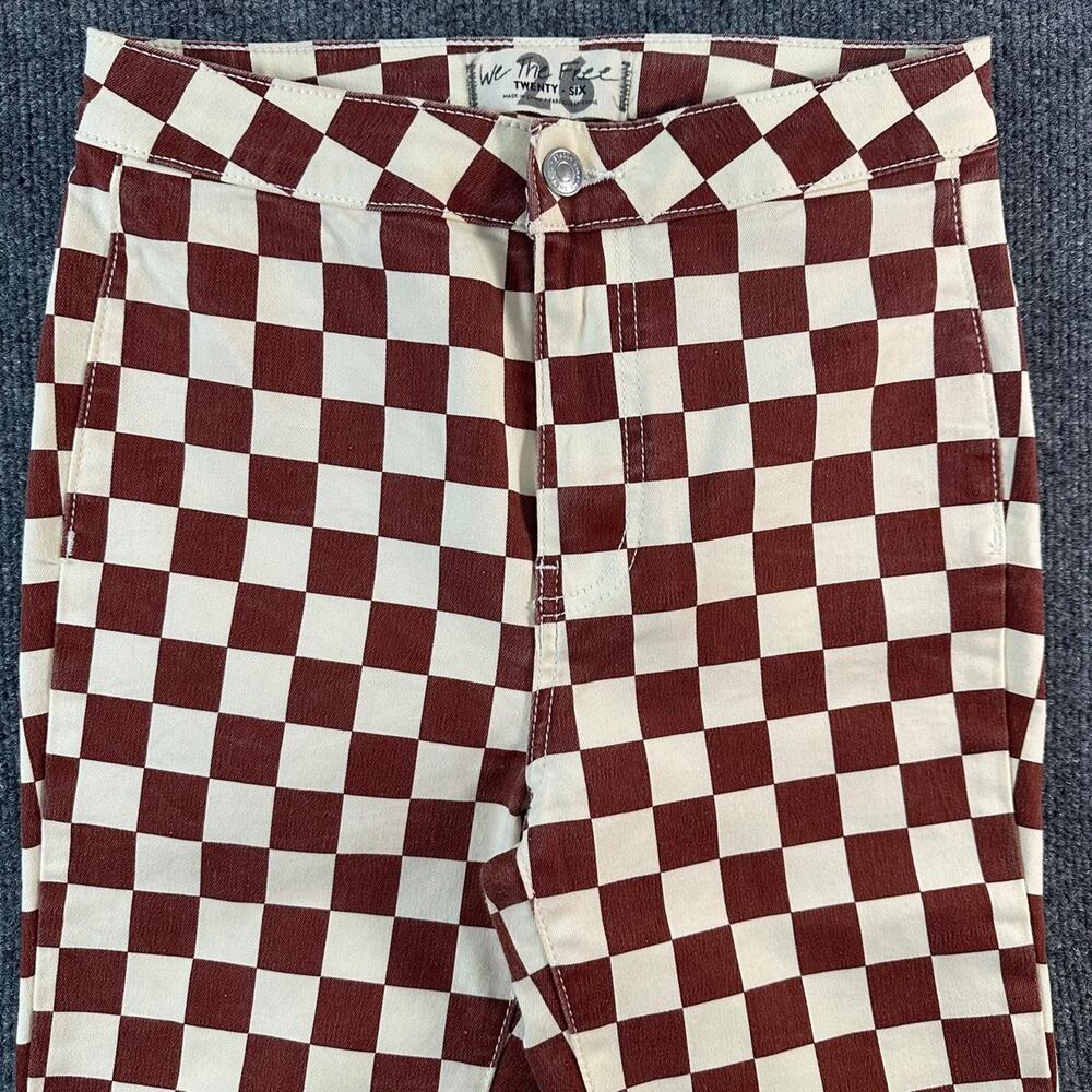 Free People Women’s Just Float On Flare Pants Checkered High Waist Stretch 26 - Picture 2 of 8